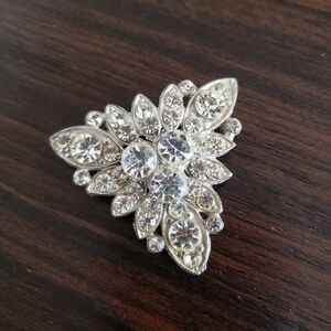 Vintage Triangle Silver Crystal Rhinestone Brooch